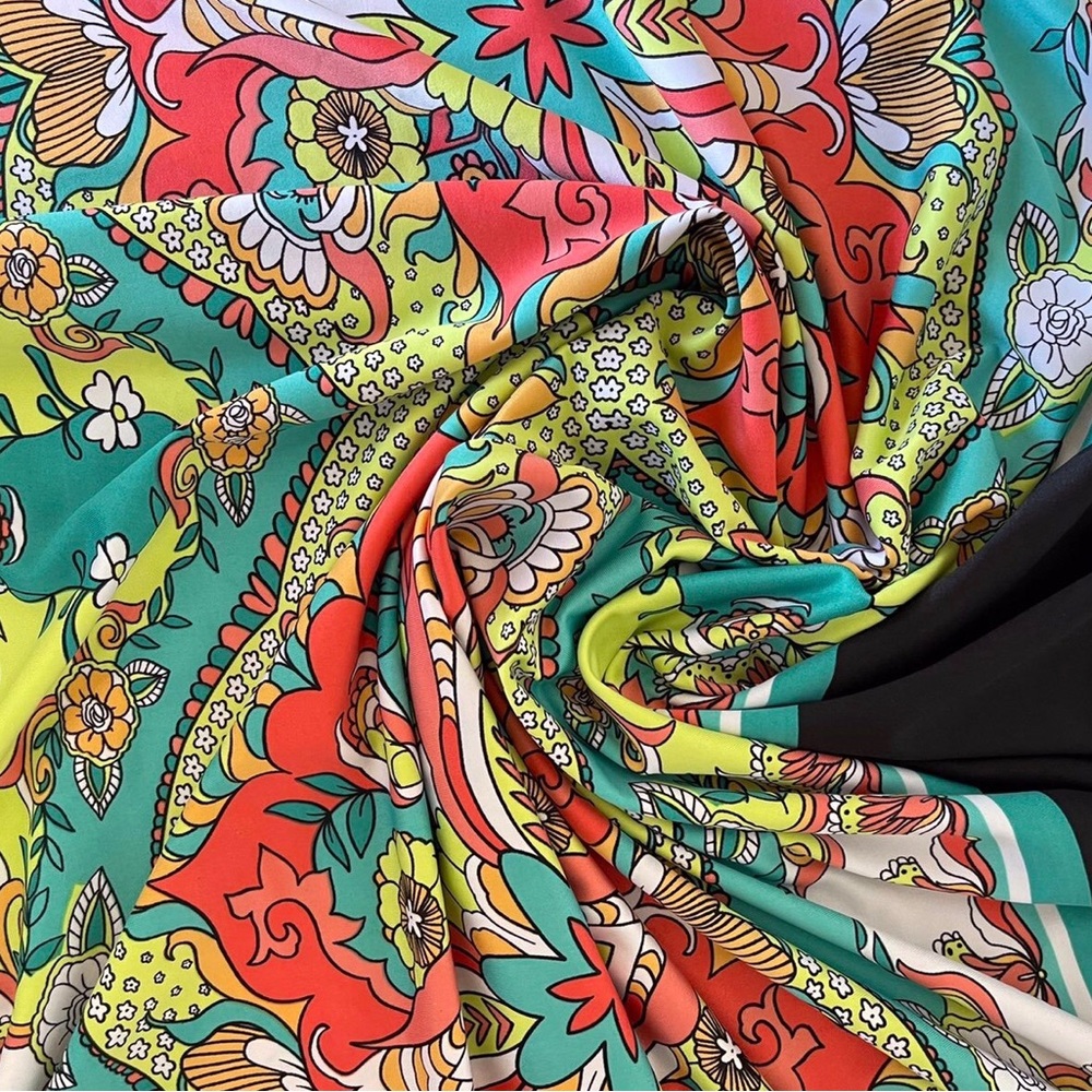 Black Multicolor Stretchy Bohemian Print Fabric